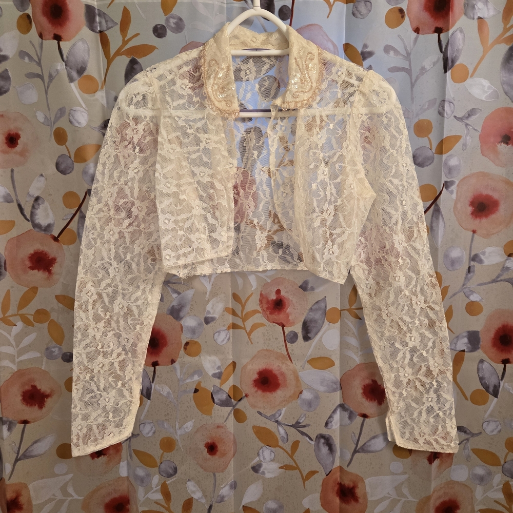 1950s Cream Lace Bridal Bolero Jacket